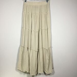 Cream tiered maxi skirt elasticated 27” waist summer spring beach floaty sz M